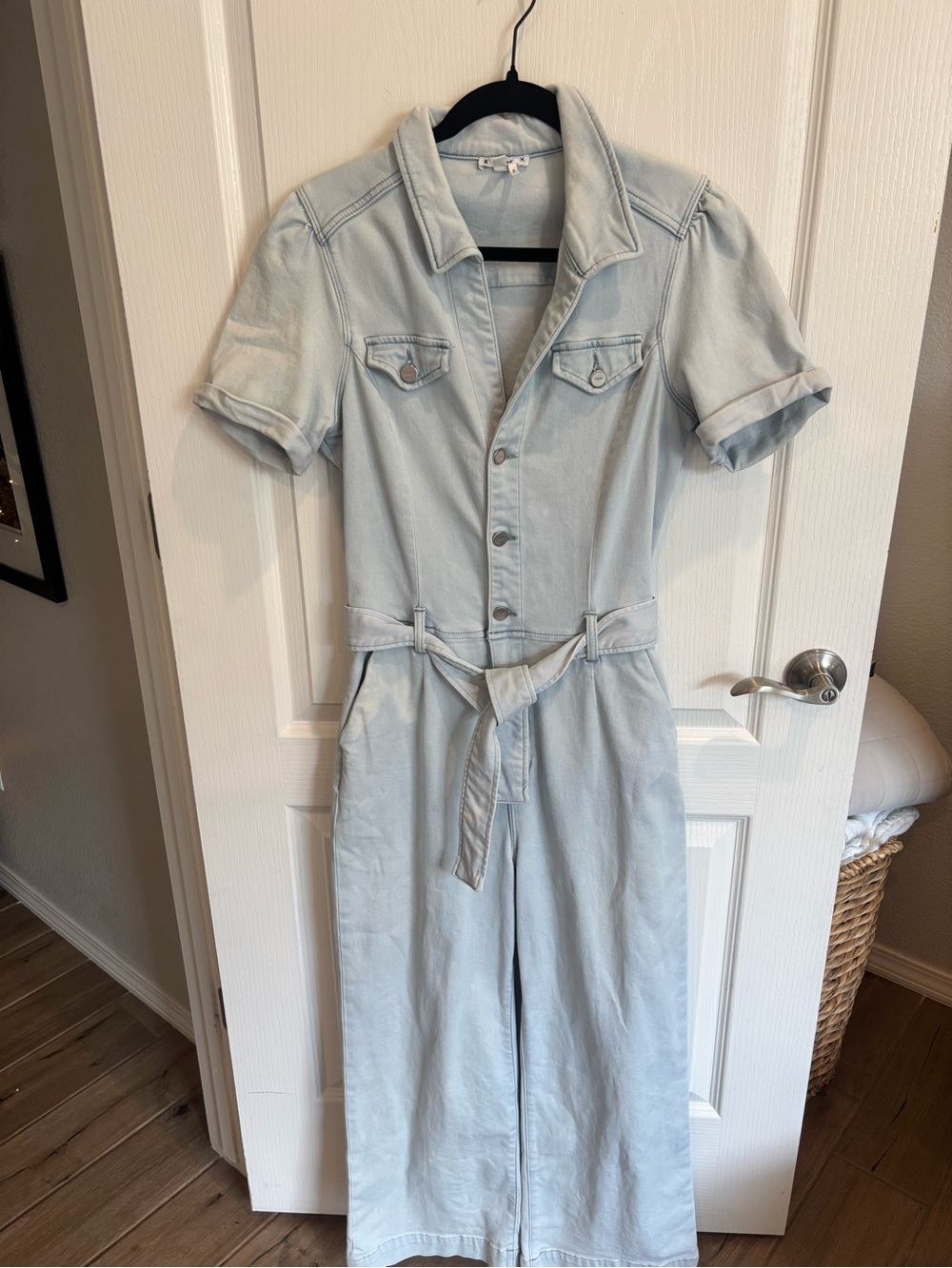 PAIGE Denim Light Wash Blue Denim Jumpsuit Size 8